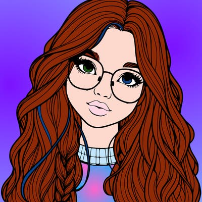 girl with long hair and freckles and glasses realistic