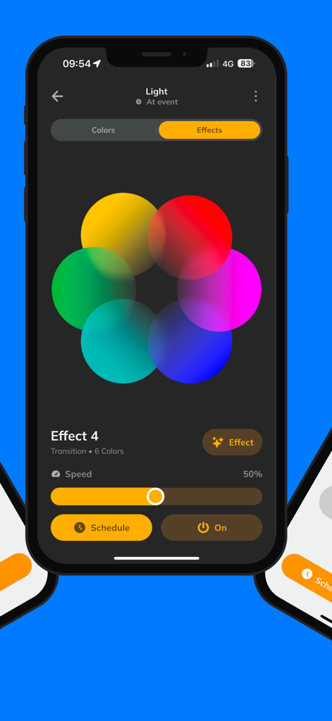 Tholz Smart Home - Tholz Smart Home app interface for customizing pool lighting colors and transition effects