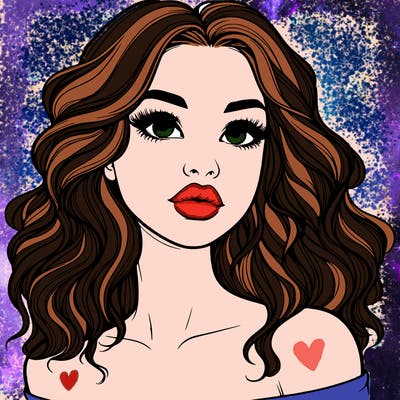 realistic girl with wavy hair and lips