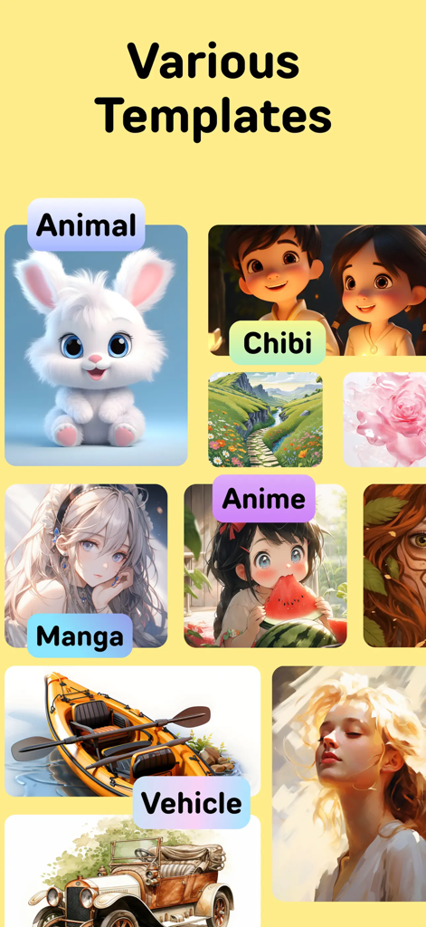 A collection of various drawing templates for animals manga anime and vehicles in the PicTrace app