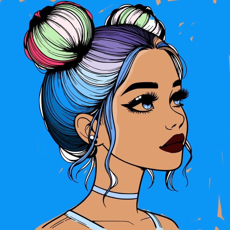 realistic girl with buns on the top of her head