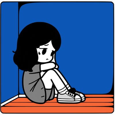 sad girl in corner.
