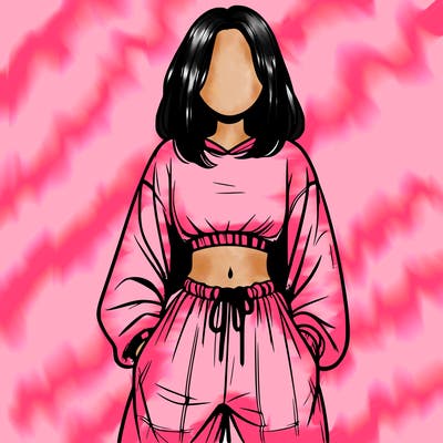 realistic girl faceless with baggy pants and a crop top