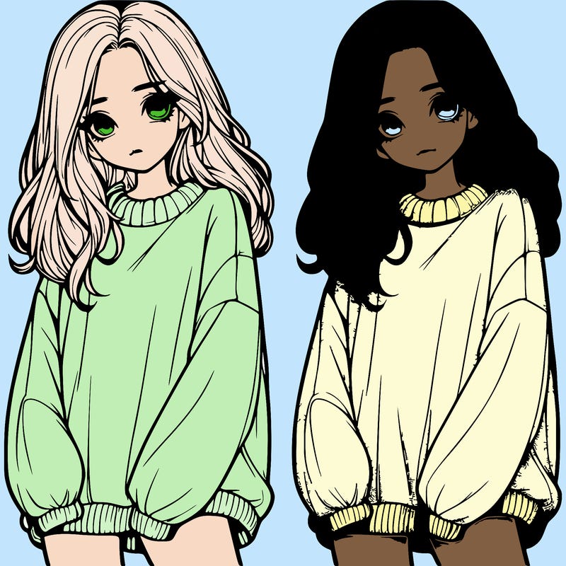 realistic girl with baggy sweater