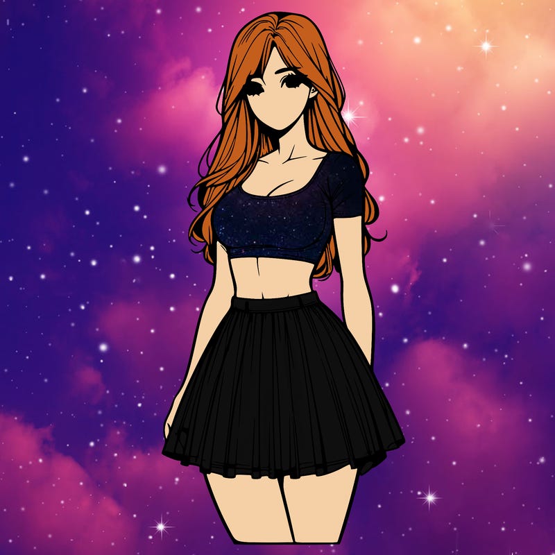 realistic woman with skirt and crop top