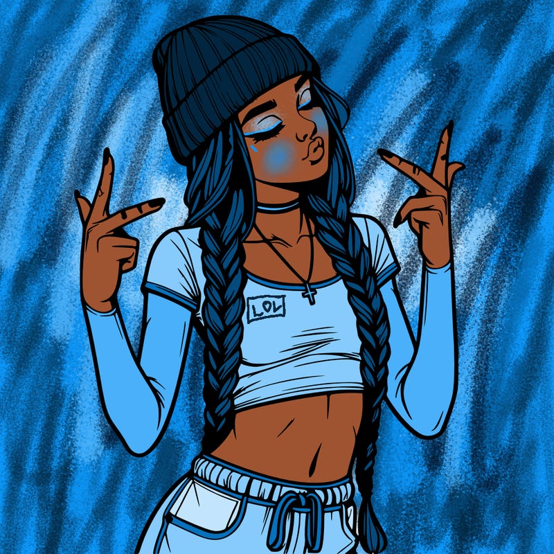 realistic teenage girl with braids and a beanie and crop top doing 🫶🏼