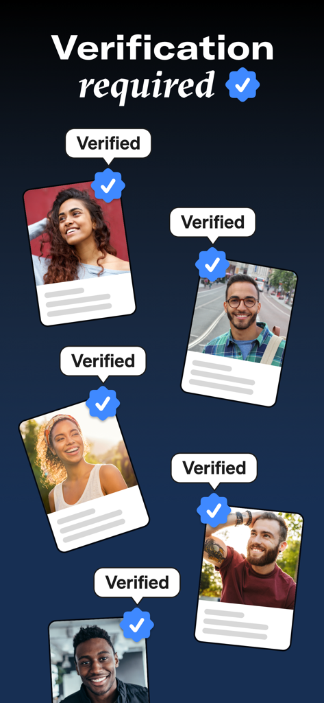 Holy — Christian Dating App - Display of verified user profiles on the Holy Christian dating app showing verification checkmarks.