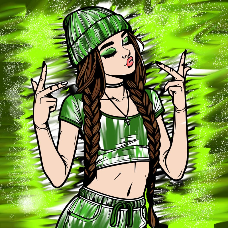 realistic teenage girl with braids and a beanie and crop top doing 🫶🏼
