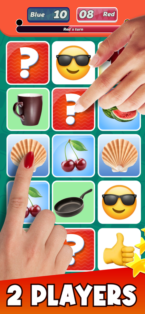 Picture Match: Memorama - Two people interacting with a memory card matching game in multiplayer mode