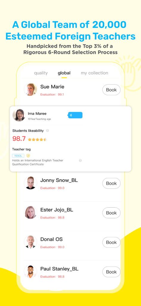 51Talk - 評価と予約オプションを備えた51Talkアプリのプロの英語講師のリスト