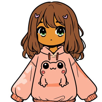 girl wearing frogging sweatshirt
