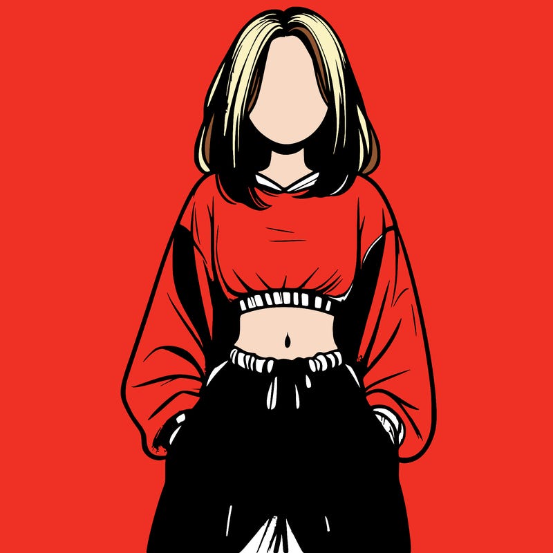realistic girl faceless with baggy pants and a crop top
