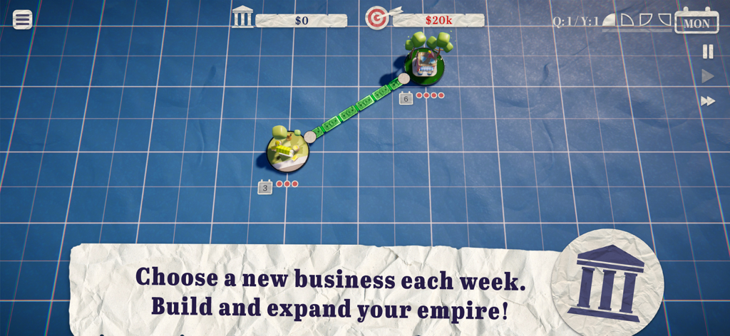 Simple CEO Business Simulator - Jogabilidade mostrando a expansão de negócios e o fluxo de dinheiro no Simple CEO Business Simulator.