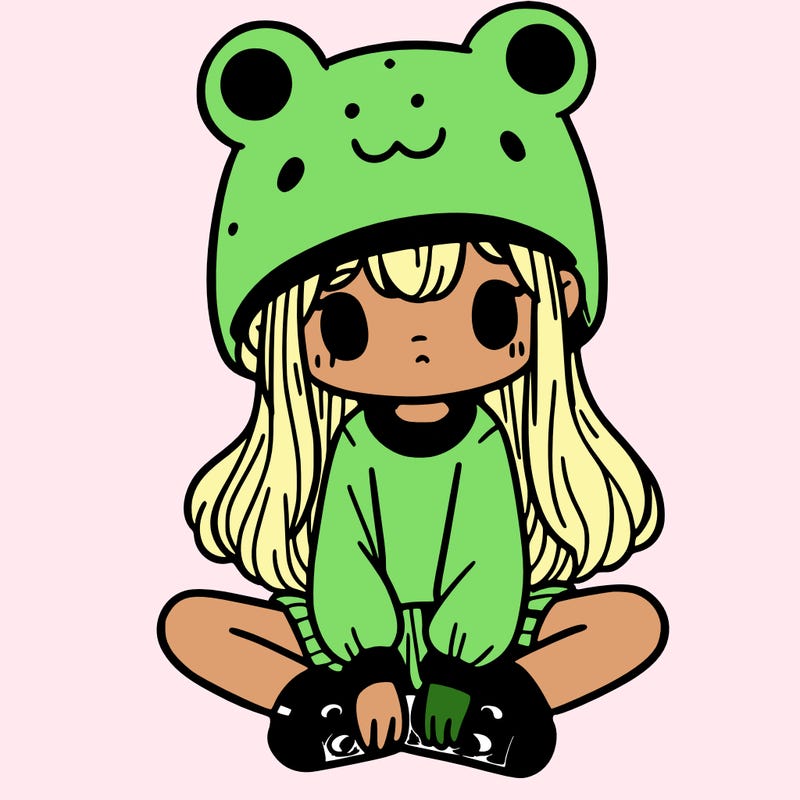 a girl wearing a frog hat and some frog socks