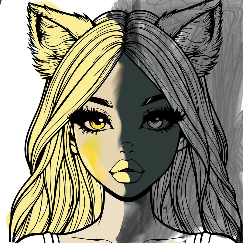 realistic girl with fox ears and realistic lips