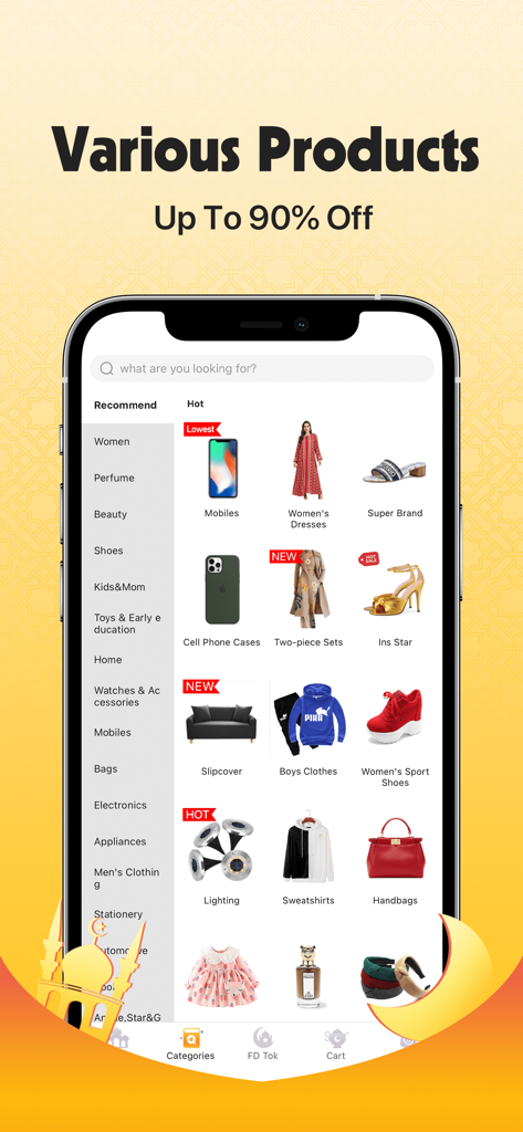 Fordeal - فورديل سوق الانترنت - Screenshot of Fordeal app showing various product categories and up to 90 percent discounts