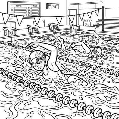 Get ready to make a splash with this exciting competitive swimmers coloring page! Kids will love bringing this dynamic race scene to life with their favorite colors.