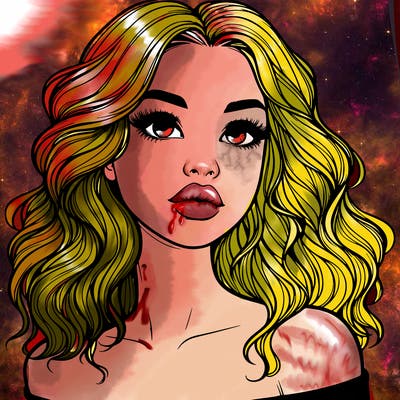 realistic girl with wavy hair and lips