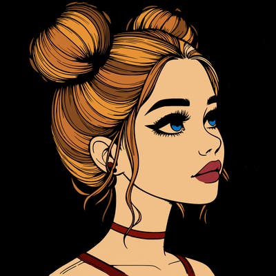 realistic girl with buns on the top of her head