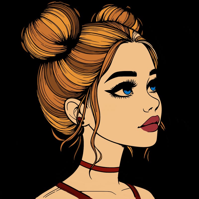 realistic girl with buns on the top of her head