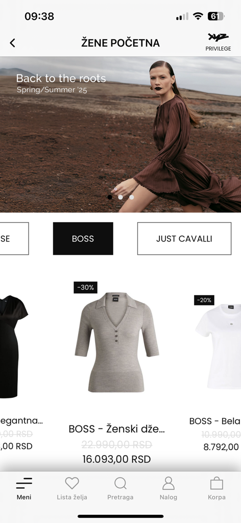 럭셔리 브랜드와 디자이너 의류를 선보이는 XYZ 패션 스토어 앱의 여성 홈 페이지