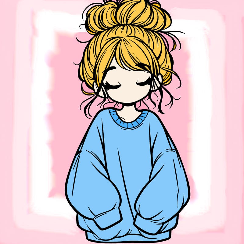 girl with baggy sweatshirt and messy bun