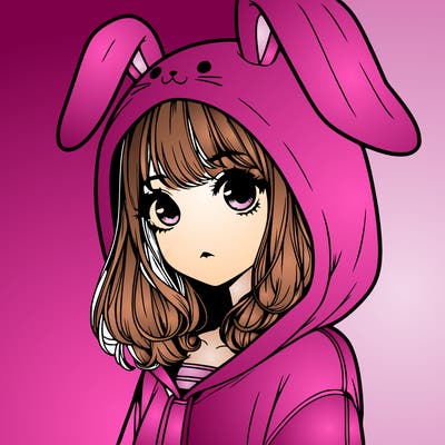realistic girl wearing a bunny hoodie