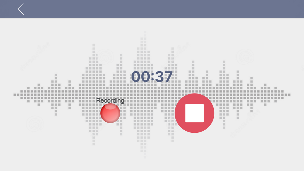 Interfaz para grabar un tono de llamada personalizado que muestra una onda de audio, un temporizador y controles de grabación.