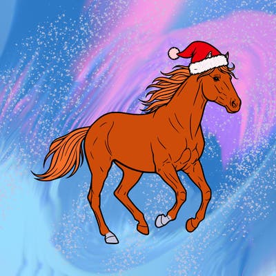 a horse with a christmas hat