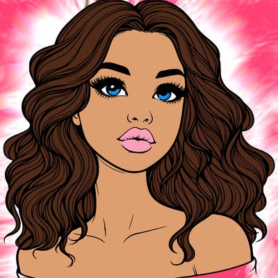 realistic girl with wavy hair and lips