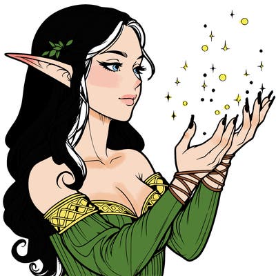 realistic elf girl doing magic