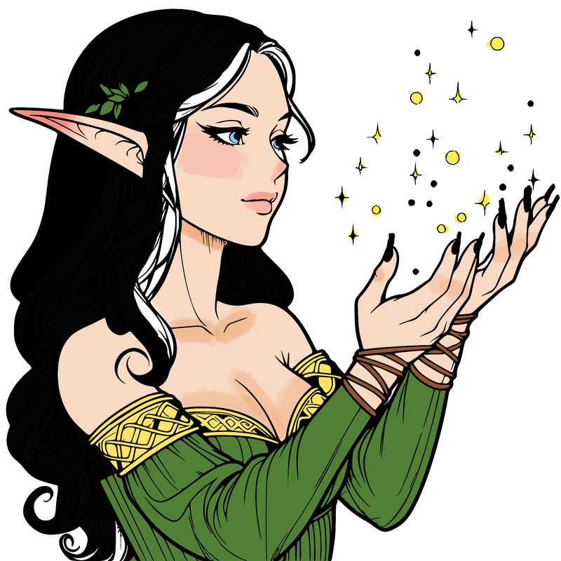 realistic elf girl doing magic