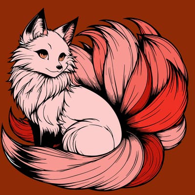 realistic detailed 9 tailed anime fox