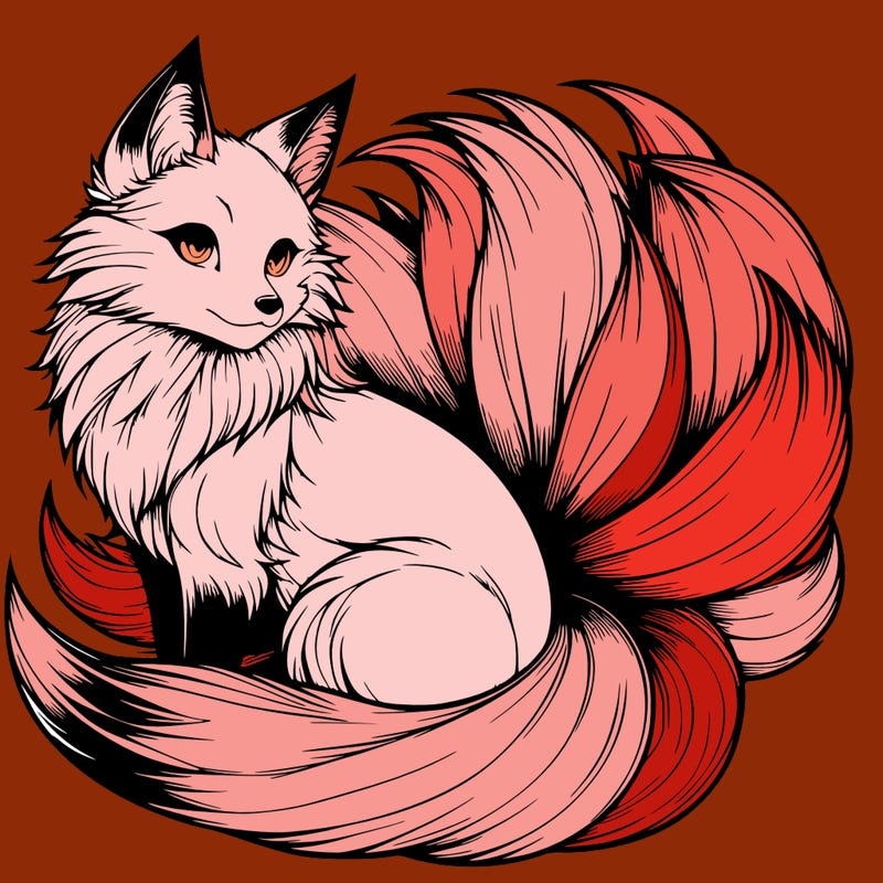 realistic detailed 9 tailed anime fox