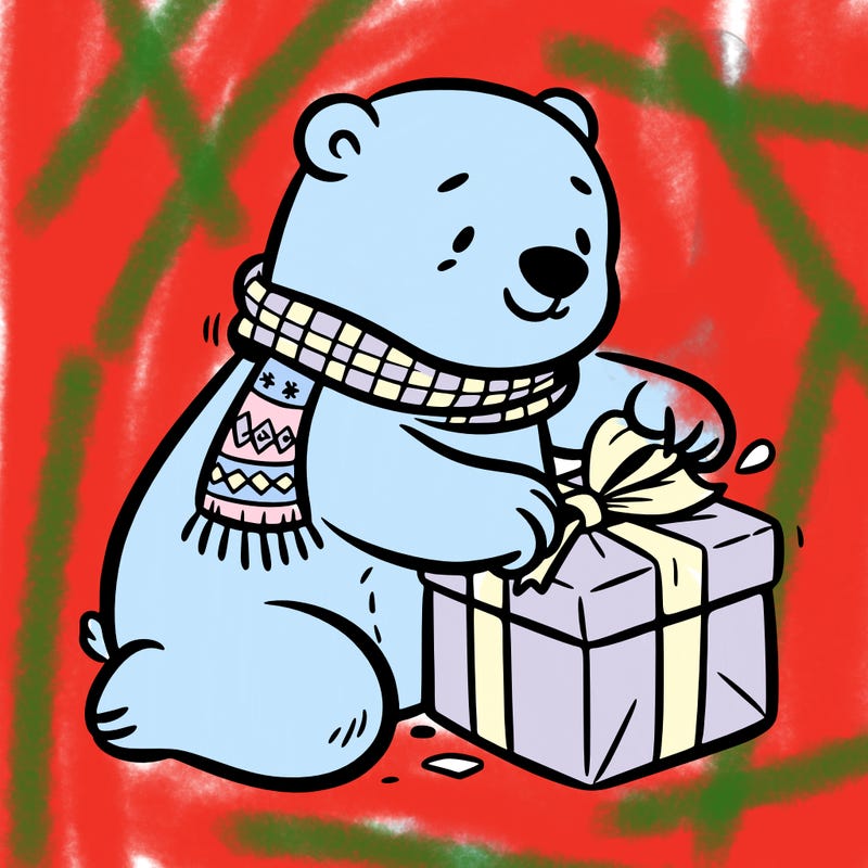 polar bear wrapping a present