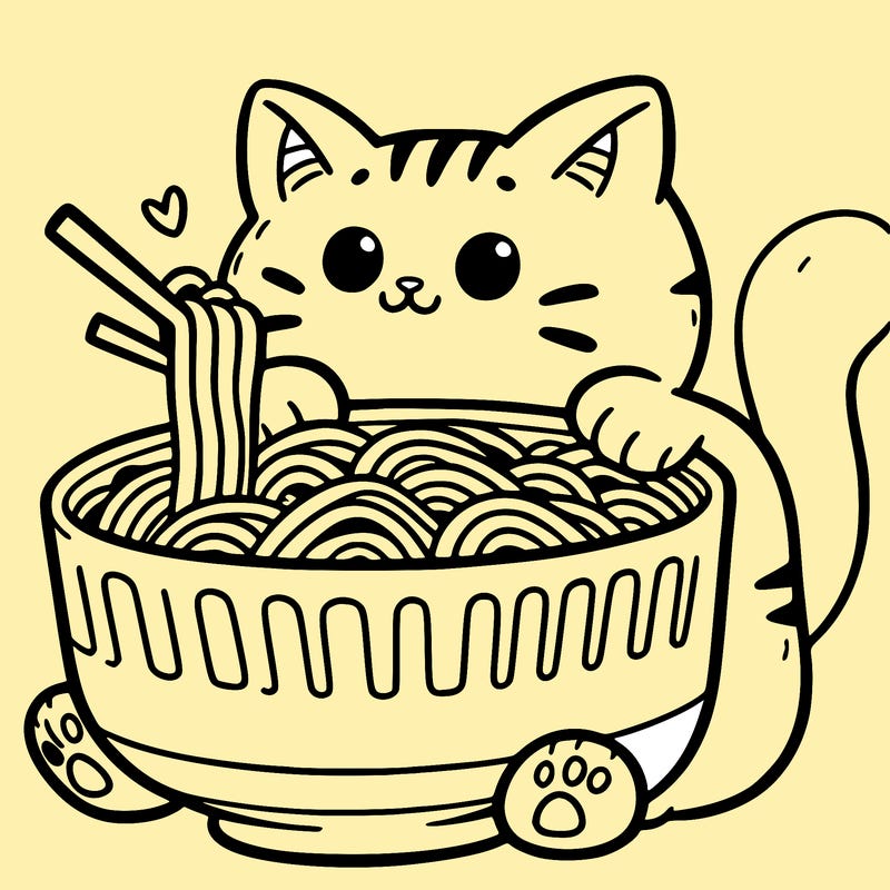 cat with ramen