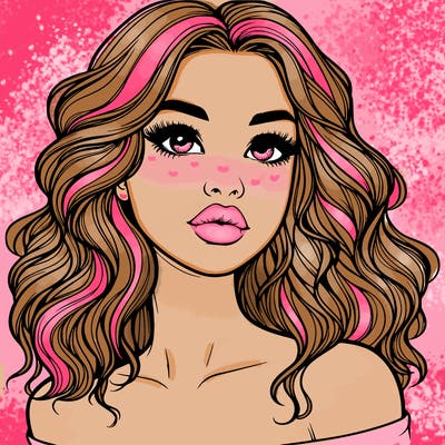 realistic girl with wavy hair and lips