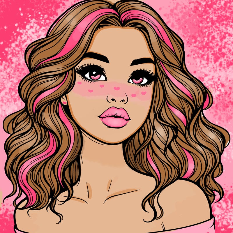 realistic girl with wavy hair and lips