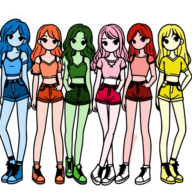 a group of girls wearing crop tops and shorts