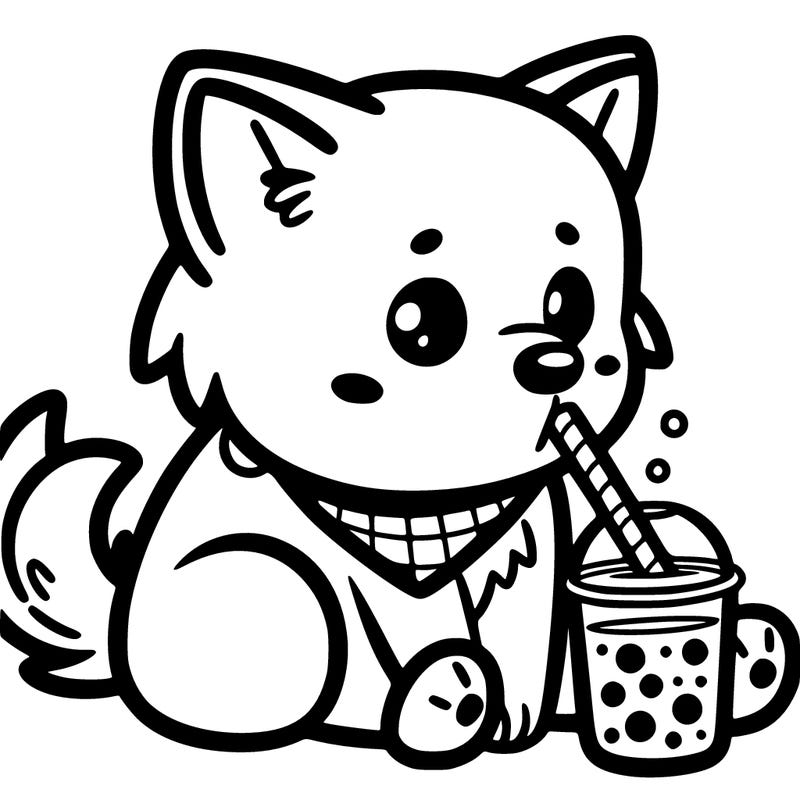 dog drinking boba