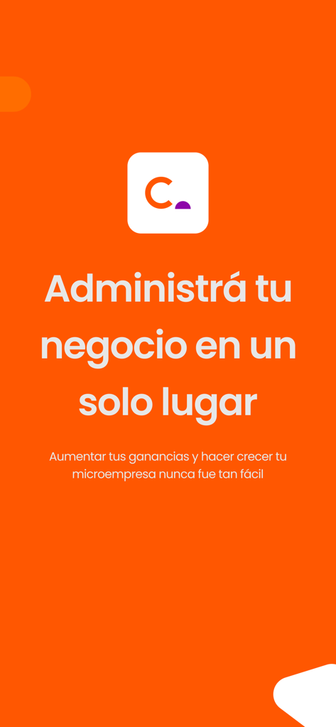 Cabal app welcome screen in Spanish for managing a small business