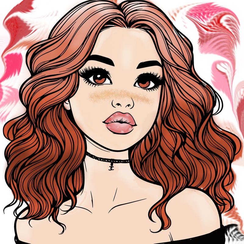 realistic girl with wavy hair and lips
