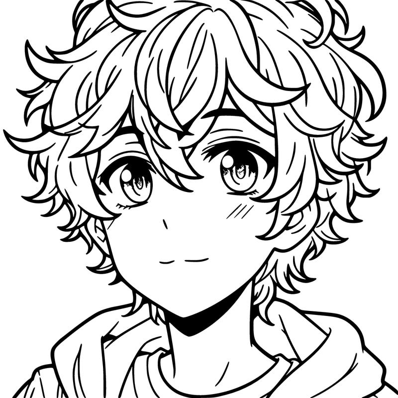 anime boy with wavy and curly hair