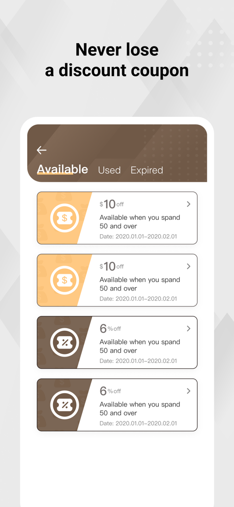 List of available discount coupons in the Yomi loyalty app