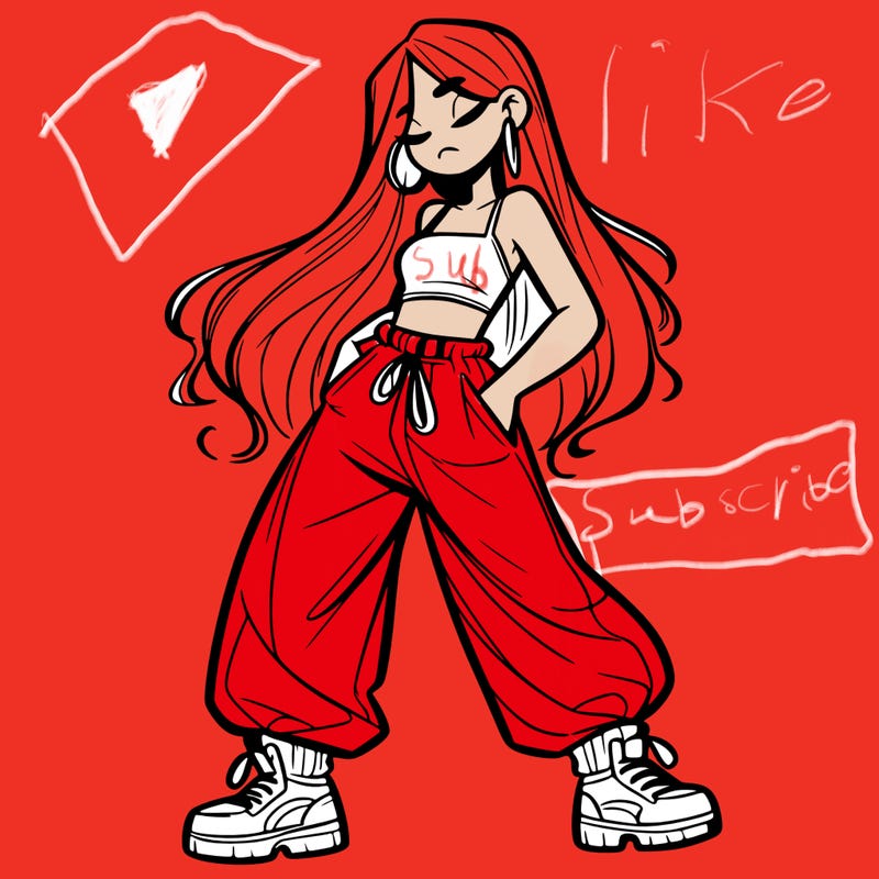 girl in baggy pants crop top and long hair