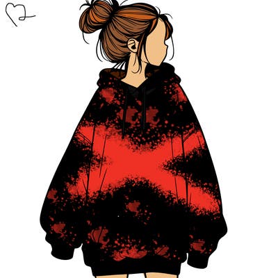 realistic girl with a oversized sweatshirt on and a bun