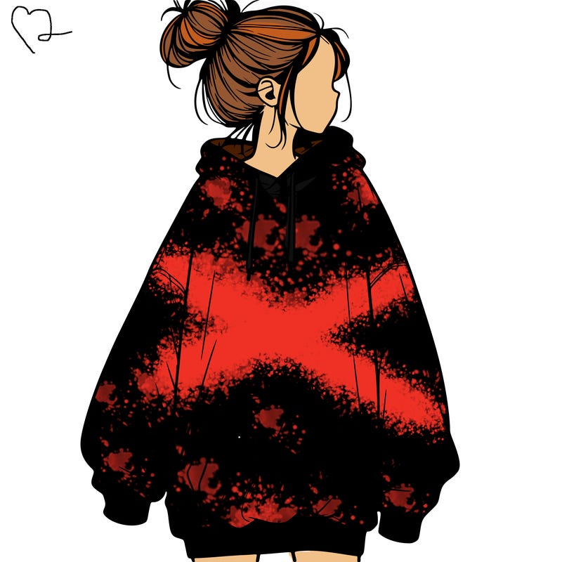realistic girl with a oversized sweatshirt on and a bun