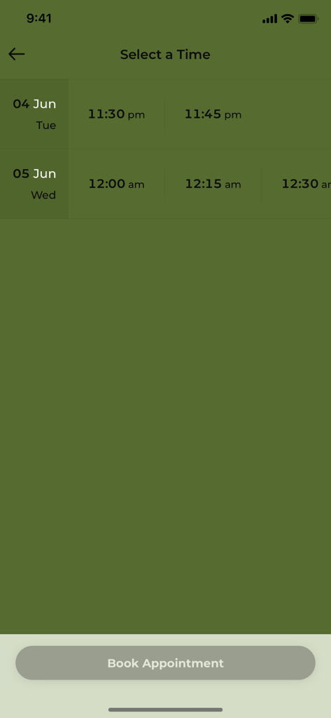 Momentum Fit - Interface to select a time slot and book an appointment with a coach in the Momentum Fit app