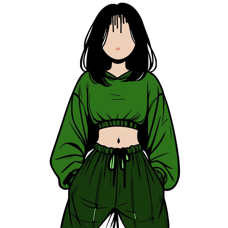 realistic girl faceless with baggy pants and a crop top