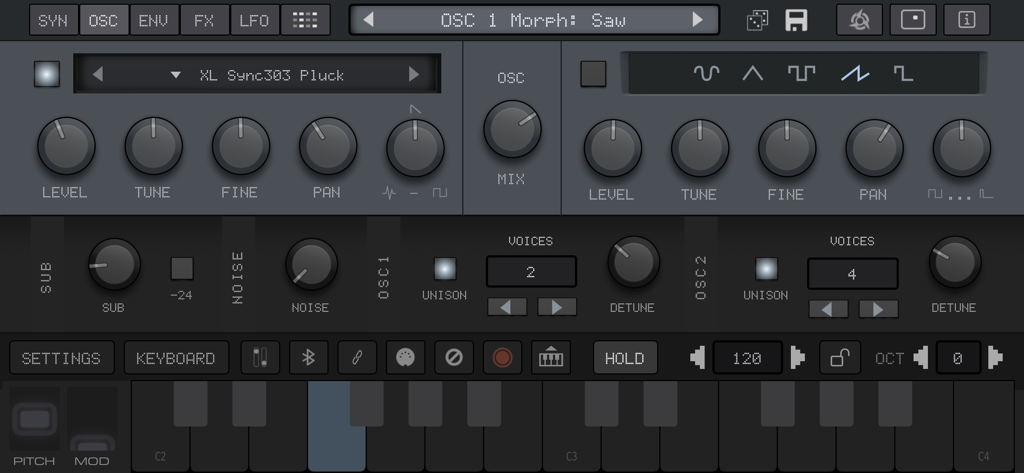 VIRAL Synth T2x | Synthesizer - VIRAL Synth T2x app interface showing synthesizer controls and keyboard